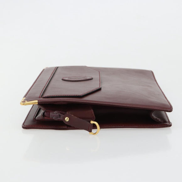 CARTIER Must Line Clutch Bag Leather Bordeaux Gold Auth 182457