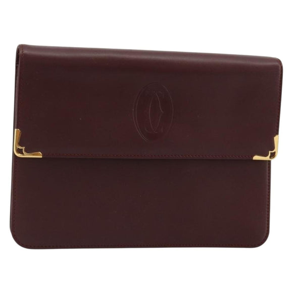 CARTIER Must Line Clutch Bag Leather Bordeaux Gold Auth 182459