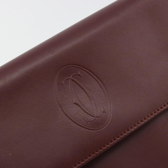 CARTIER Must Line Clutch Bag Leather Bordeaux Gold Auth 182459