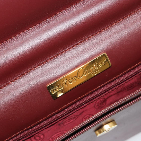 CARTIER Must Line Clutch Bag Leather Bordeaux Gold Auth 182459