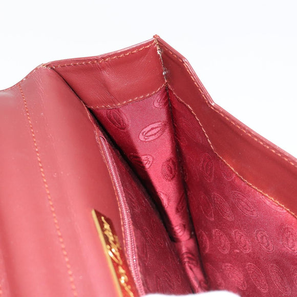 CARTIER Must Line Clutch Bag Leather Bordeaux Gold Auth 182459
