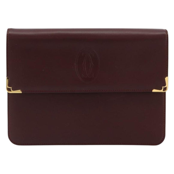 CARTIER Must Line Clutch Bag Leather Bordeaux Gold Auth 182459