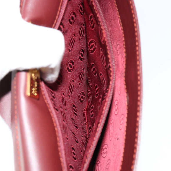 CARTIER Must Line Clutch Bag Leather Bordeaux Gold Auth 182459