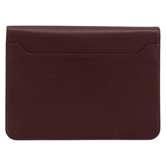 CARTIER Must Line Clutch Bag Leather Bordeaux Gold Auth 182459