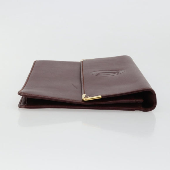 CARTIER Must Line Clutch Bag Leather Bordeaux Gold Auth 182459