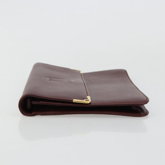 CARTIER Must Line Clutch Bag Leather Bordeaux Gold Auth 182459