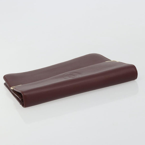 CARTIER Must Line Clutch Bag Leather Bordeaux Gold Auth 182459
