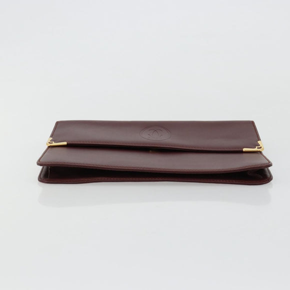 CARTIER Must Line Clutch Bag Leather Bordeaux Gold Auth 182459
