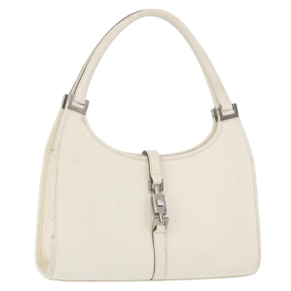 GUCCI Jackie Hand Bag Leather White Silver 002 1068 Auth 182461