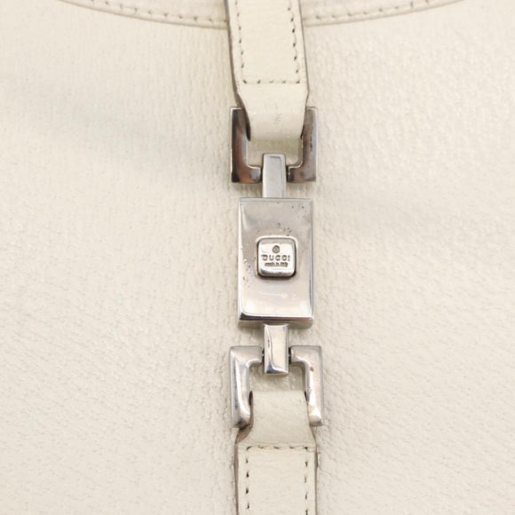 GUCCI Jackie Hand Bag Leather White Silver 002 1068 Auth 182461