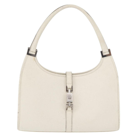 GUCCI Jackie Hand Bag Leather White Silver 002 1068 Auth 182461
