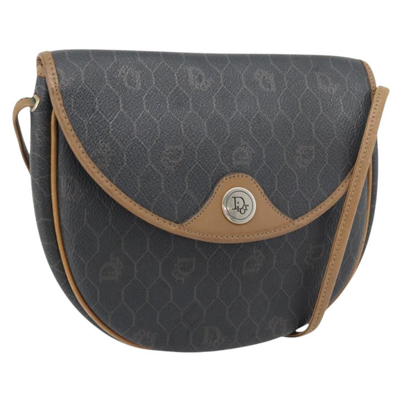 Christian Dior Honeycomb Canvas Umhängetasche PVC Schwarz Gold Auth 182462