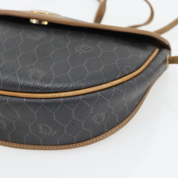 Christian Dior Honeycomb Canvas Umhängetasche PVC Schwarz Gold Auth 182462