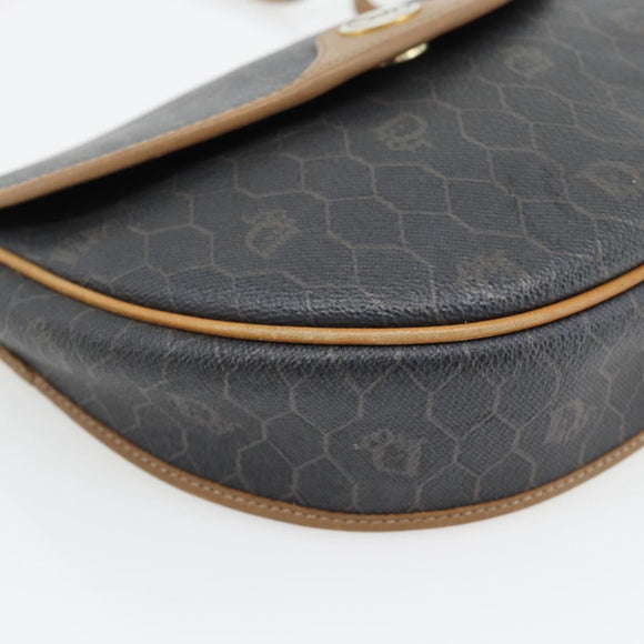 Christian Dior Honeycomb Canvas Umhängetasche PVC Schwarz Gold Auth 182462