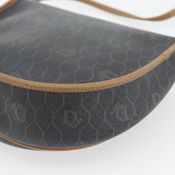 Christian Dior Honeycomb Canvas Umhängetasche PVC Schwarz Gold Auth 182462