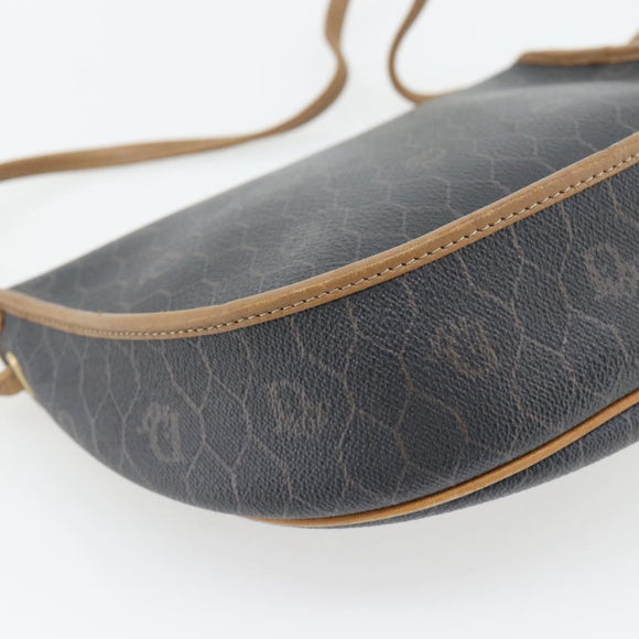 Christian Dior Honeycomb Canvas Umhängetasche PVC Schwarz Gold Auth 182462