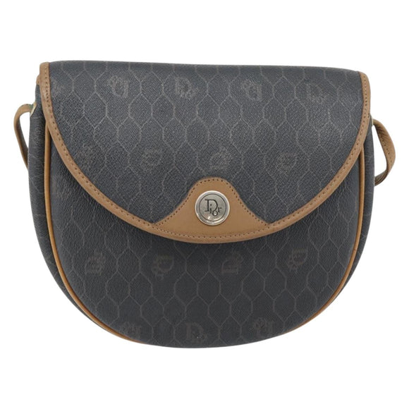 Christian Dior Honeycomb Canvas Umhängetasche PVC Schwarz Gold Auth 182462