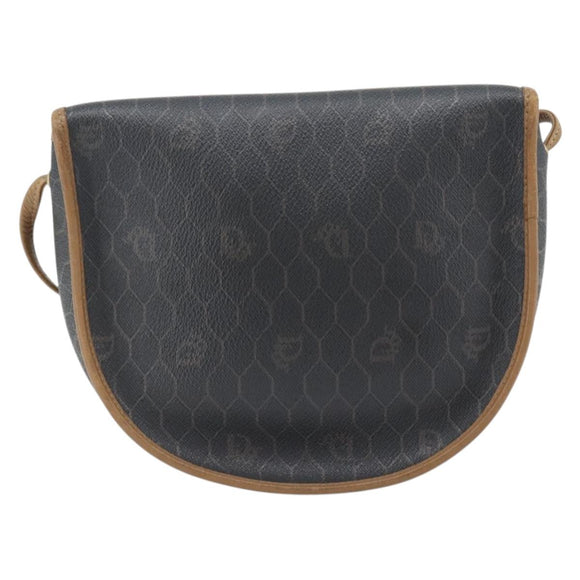 Christian Dior Honeycomb Canvas Umhängetasche PVC Schwarz Gold Auth 182462