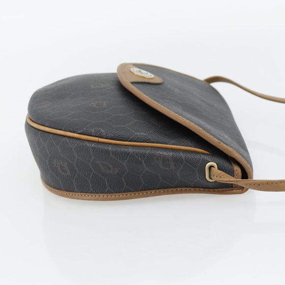 Christian Dior Honeycomb Canvas Umhängetasche PVC Schwarz Gold Auth 182462