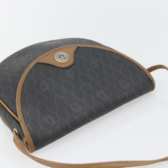 Christian Dior Honeycomb Canvas Umhängetasche PVC Schwarz Gold Auth 182462