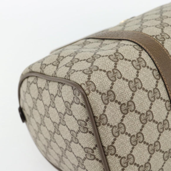 GUCCI GG Supreme Web Sherry Line Boston Bag PVC Beige Gold Auth 182464