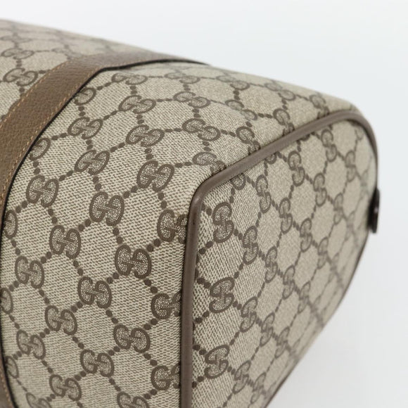 GUCCI GG Supreme Web Sherry Line Boston Bag PVC Beige Gold Auth 182464