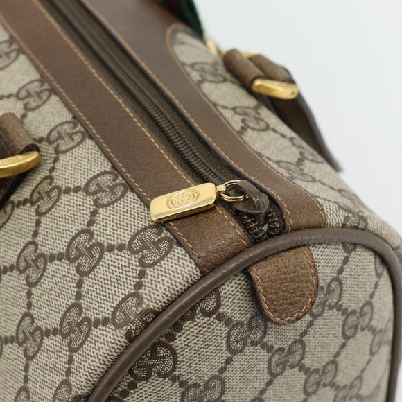 GUCCI GG Supreme Web Sherry Line Boston Bag PVC Beige Gold Auth 182464