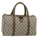 GUCCI GG Supreme Web Sherry Line Boston Bag PVC Beige Gold Auth 182464-1