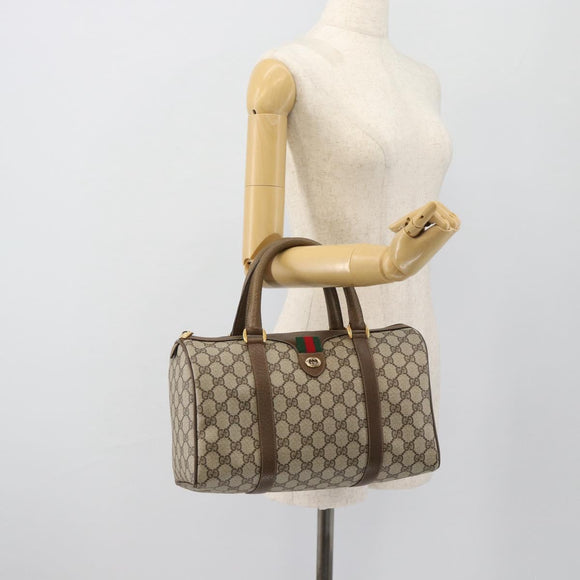 GUCCI GG Supreme Web Sherry Line Boston Bag PVC Beige Gold Auth 182464