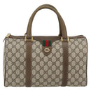 GUCCI GG Supreme Web Sherry Line Boston Bag PVC Beige Gold Auth 182464-2