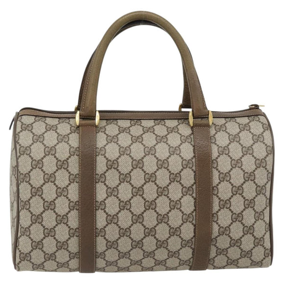 GUCCI GG Supreme Web Sherry Line Boston Bag PVC Beige Gold Auth 182464