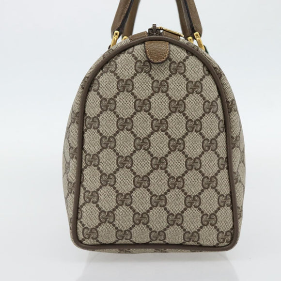 GUCCI GG Supreme Web Sherry Line Boston Bag PVC Beige Gold Auth 182464