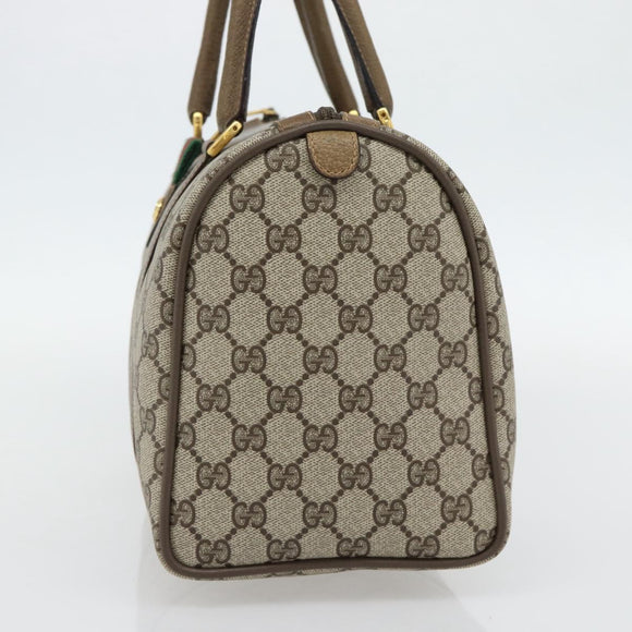 GUCCI GG Supreme Web Sherry Line Boston Bag PVC Beige Gold Auth 182464