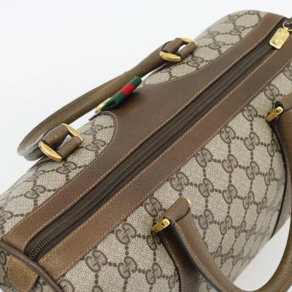 GUCCI GG Supreme Web Sherry Line Boston Bag PVC Beige Gold Auth 182464