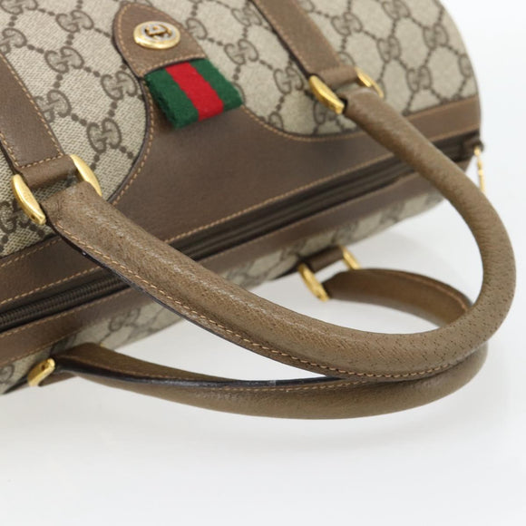 GUCCI GG Supreme Web Sherry Line Boston Bag PVC Beige Gold Auth 182464