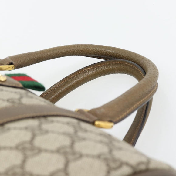 GUCCI GG Supreme Web Sherry Line Boston Bag PVC Beige Gold Auth 182464