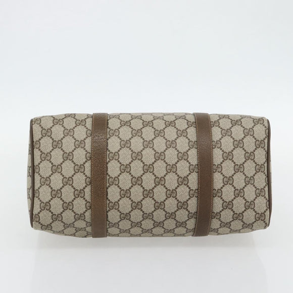 GUCCI GG Supreme Web Sherry Line Boston Bag PVC Beige Gold Auth 182464
