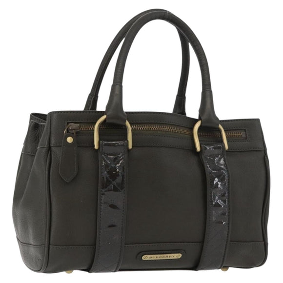 BURBERRY Tote Bag Leather Brown Gold Auth 182465