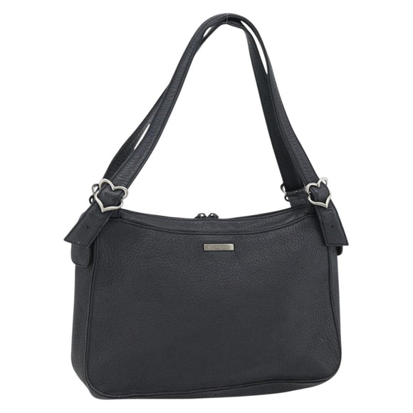 SAINT LAURENT Heart Shoulder Bag Leather Silver Black Auth 182466