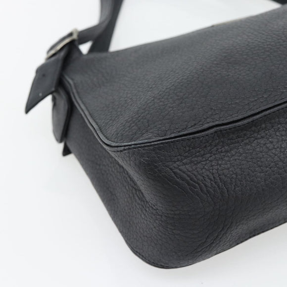 SAINT LAURENT Heart Shoulder Bag Leather Silver Black Auth 182466