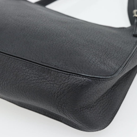 SAINT LAURENT Heart Shoulder Bag Leather Silver Black Auth 182466