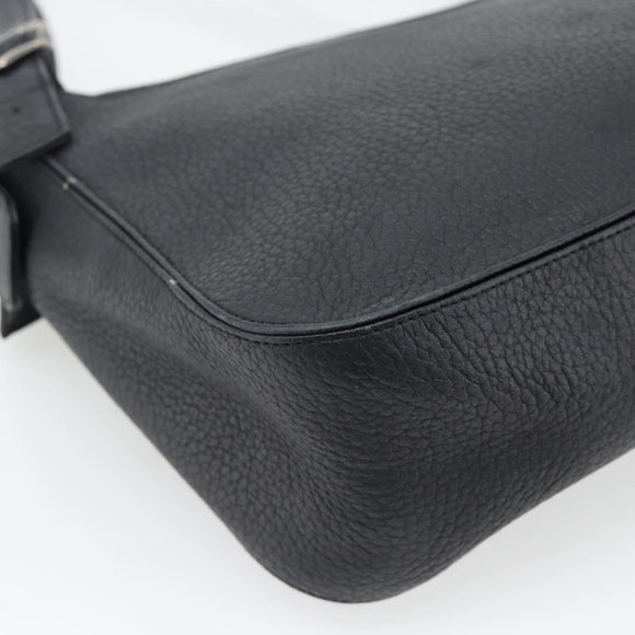 SAINT LAURENT Heart Shoulder Bag Leather Silver Black Auth 182466