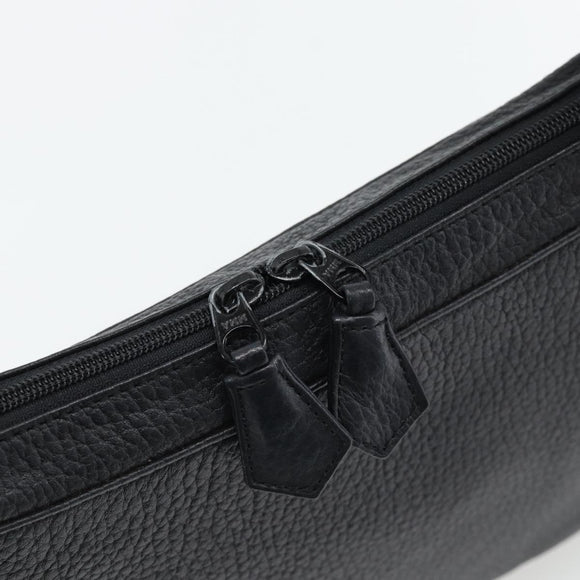 SAINT LAURENT Heart Shoulder Bag Leather Silver Black Auth 182466