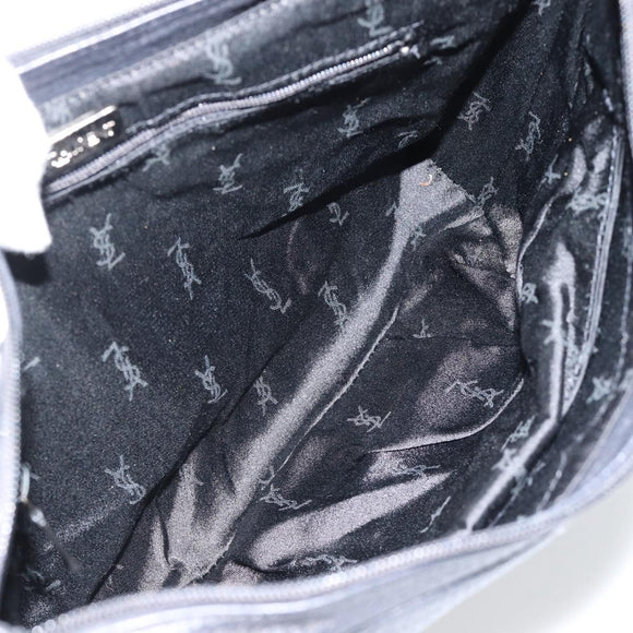 SAINT LAURENT Heart Shoulder Bag Leather Silver Black Auth 182466