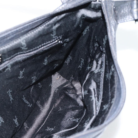 SAINT LAURENT Heart Shoulder Bag Leather Silver Black Auth 182466