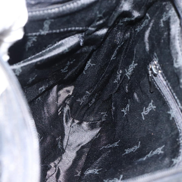 SAINT LAURENT Heart Shoulder Bag Leather Silver Black Auth 182466