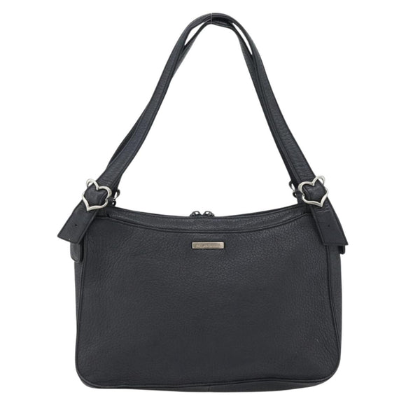 SAINT LAURENT Heart Shoulder Bag Leather Silver Black Auth 182466