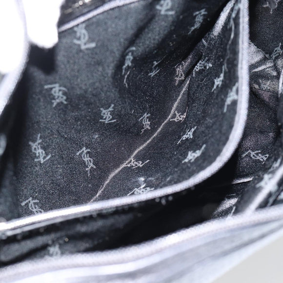SAINT LAURENT Heart Shoulder Bag Leather Silver Black Auth 182466