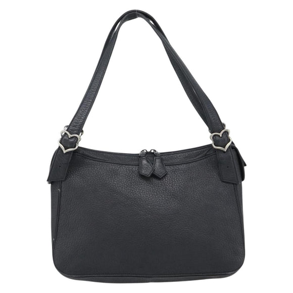 SAINT LAURENT Heart Shoulder Bag Leather Silver Black Auth 182466