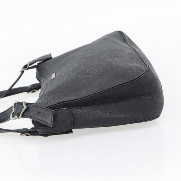 SAINT LAURENT Heart Shoulder Bag Leather Silver Black Auth 182466